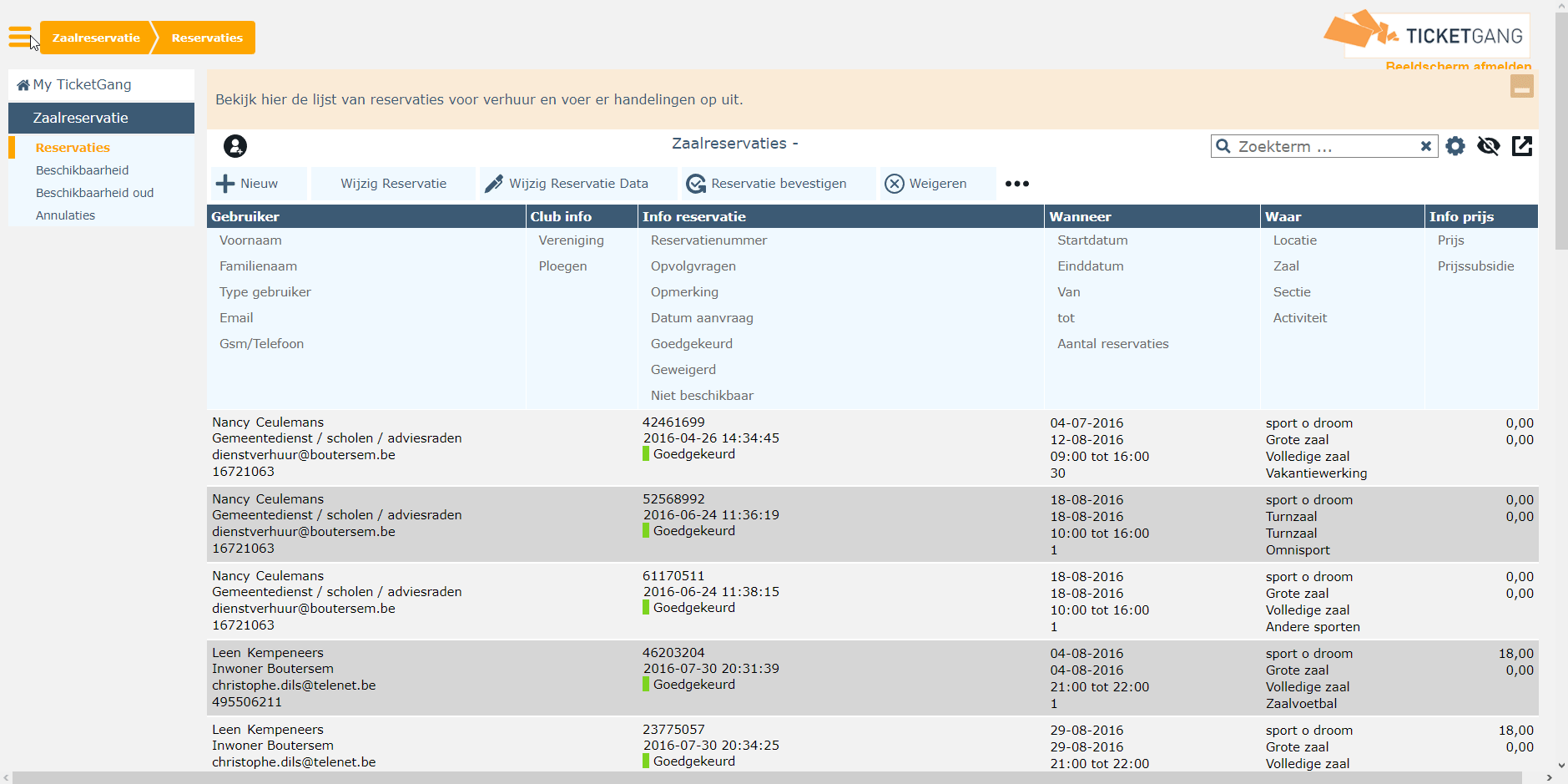 Filters toepassen ticketgang